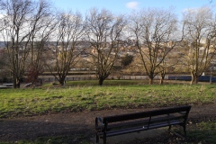 View through trees, looking over railway line, to North side of city.  Courtesy of Kerry Chester